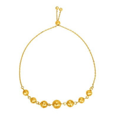 Adjustable Bracelet with Textured Spheres in 14k Yellow Gold