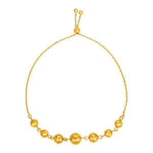 Adjustable Bracelet with Textured Spheres in 14k Yellow Gold