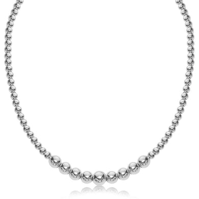 Sterling Silver Rhodium Plated Graduated Motif Polished Bead Necklace