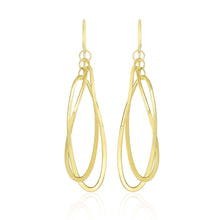 14k Yellow Gold Tube Style Entwined Open Oval Drop Earrings