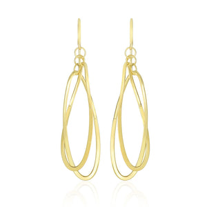 14k Yellow Gold Tube Style Entwined Open Oval Drop Earrings