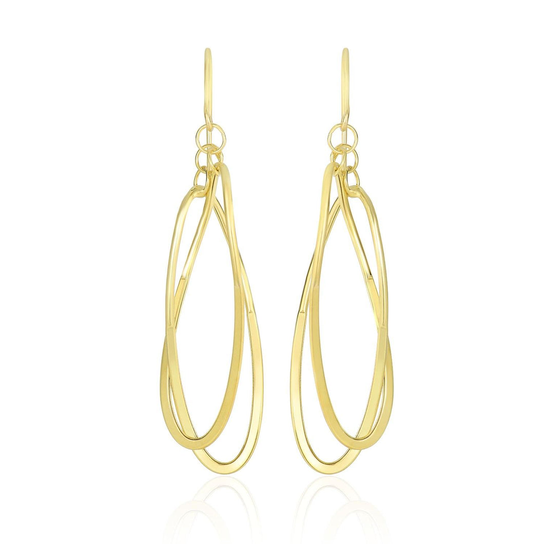 14k Yellow Gold Tube Style Entwined Open Oval Drop Earrings