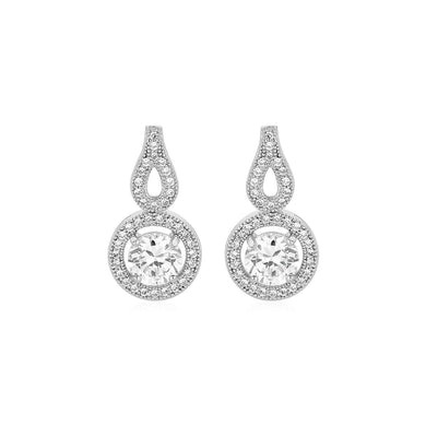 Earrings with Circle and Teardrop Motif with Cubic Zirconia in Sterling Silver