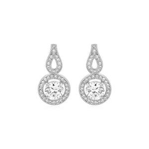 Earrings with Circle and Teardrop Motif with Cubic Zirconia in Sterling Silver