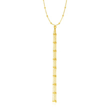 Lariat Necklace with Beads and Tassels in 14k Yellow Gold