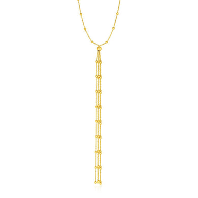 Lariat Necklace with Beads and Tassels in 14k Yellow Gold