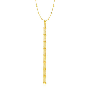 Lariat Necklace with Beads and Tassels in 14k Yellow Gold