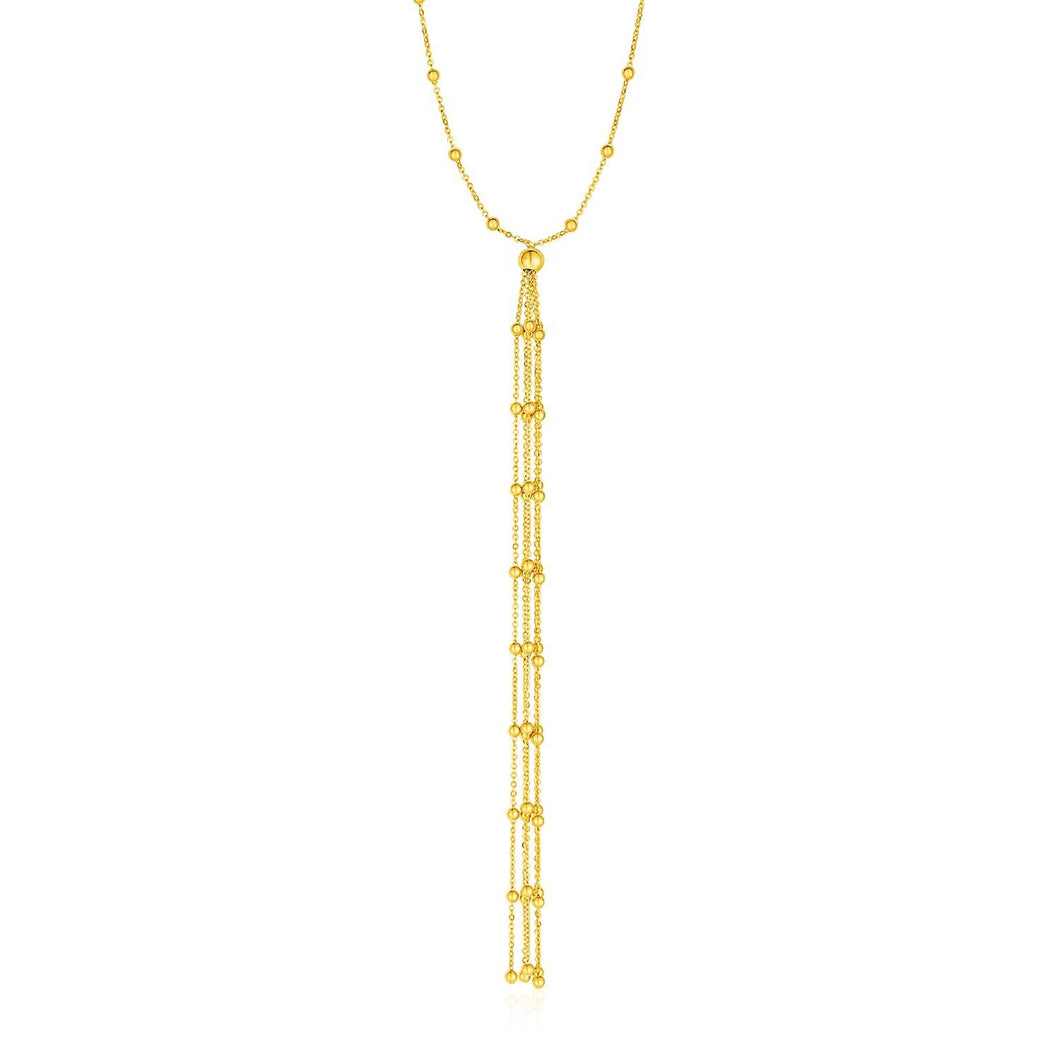 Lariat Necklace with Beads and Tassels in 14k Yellow Gold