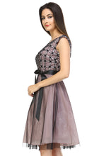 SLNY A-Line Waist Tie Tulle Dress