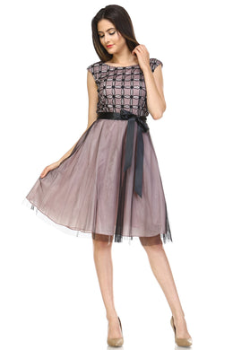 SLNY A-Line Waist Tie Tulle Dress
