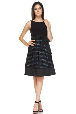 SLNY A-Line Waist Tie Textured Dress