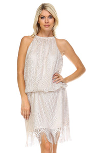 SLNY High Neckline Crochet Dress -  - 2