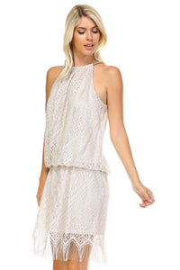 SLNY High Neckline Crochet Dress -  - 3