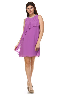 SLNY Petite Beaded Neckline Chiffon Dress