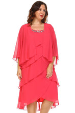 SLNY Plus Gem Stone Neckline Dress with Chiffon Cardigan