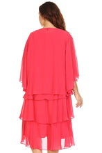 SLNY Plus Gem Stone Neckline Dress with Chiffon Cardigan