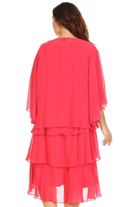 SLNY Plus Gem Stone Neckline Dress with Chiffon Cardigan