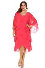 SLNY Plus Gem Stone Neckline Dress with Chiffon Cardigan