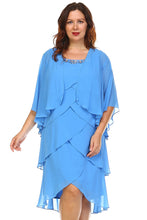 SLNY Plus Gem Stone Neckline Dress with Chiffon Cardigan