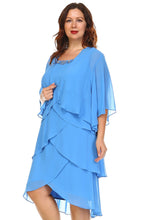 SLNY Plus Gem Stone Neckline Dress with Chiffon Cardigan