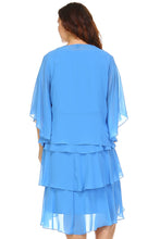 SLNY Plus Gem Stone Neckline Dress with Chiffon Cardigan