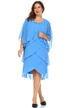 SLNY Plus Gem Stone Neckline Dress with Chiffon Cardigan