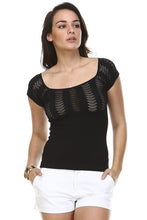 Women's Textured Knit Stretch Cap Sleeve Top