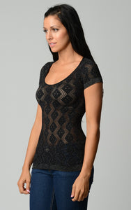 Urban Love Textured Knit Stretch Glitter Top