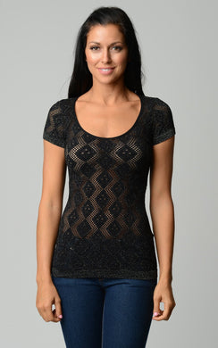 Urban Love Textured Knit Stretch Glitter Top