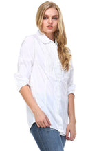 Women's 3/4 Three Quarter Sleeve Button Down Pleated Detail Top