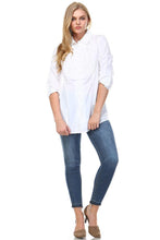 Women's 3/4 Three Quarter Sleeve Button Down Pleated Detail Top