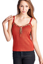 Larry Levine Sweater Tank with Suede & Bead Trim