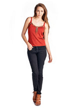 Larry Levine Sweater Tank with Suede & Bead Trim