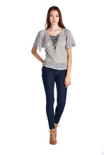 Christine V Semi-Sheer Embellished Flutter Sleeve Top