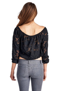 Urban Love 3/4 Sleeve Burnout Crop Top