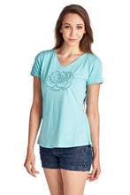 Christine V Short Sleeve Rose Embroidered V-Neck Tee