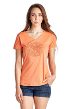 Christine V Short Sleeve Rose Embroidered V-Neck Tee