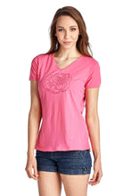 Christine V Short Sleeve Rose Embroidered V-Neck Tee