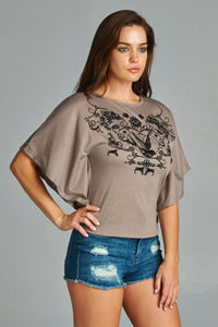 Women's Flock Screen Cape Sleeve Top