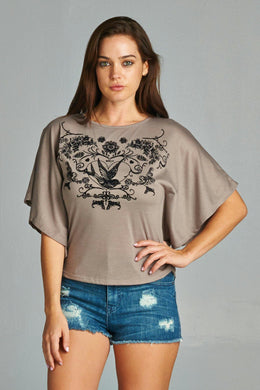 Women's Flock Screen Cape Sleeve Top