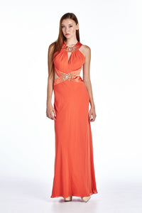 Women's Evening Gown with Neck and Waist Appliques