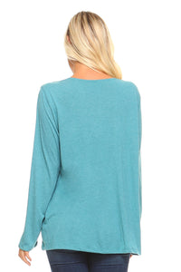 Women's Long Sleeve Gathered V-Neck Top