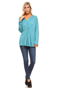 Women's Long Sleeve Gathered V-Neck Top