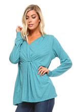 Women's Long Sleeve Gathered V-Neck Top