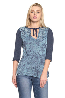 Women's Printed Tie-Neck Top with Solid Under Tank