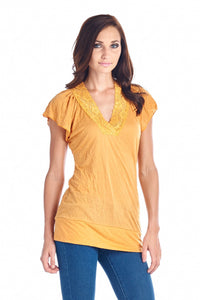 Women's Short Sleeve Jersey Lace V-neck Top