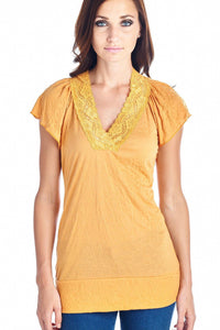 Women's Short Sleeve Jersey Lace V-neck Top