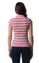 Women's Cap Sleeve Jersey Stripe Collar V Tee