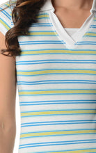 Women's Cap Sleeve Jersey Stripe Collar V Tee