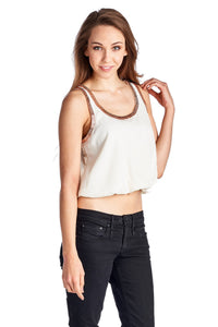 Women's Woven Bubble Tank With Gold Trim